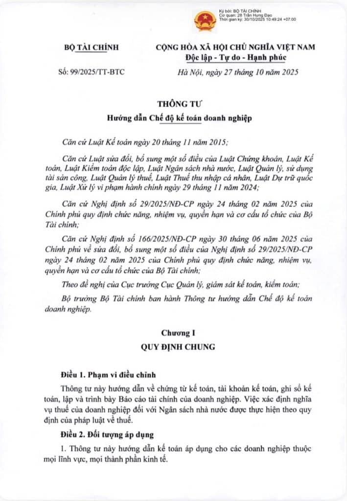 THÔNG TƯ 99 - Hướng dẫn Chế đ ộ kế toán doanh nghiệp