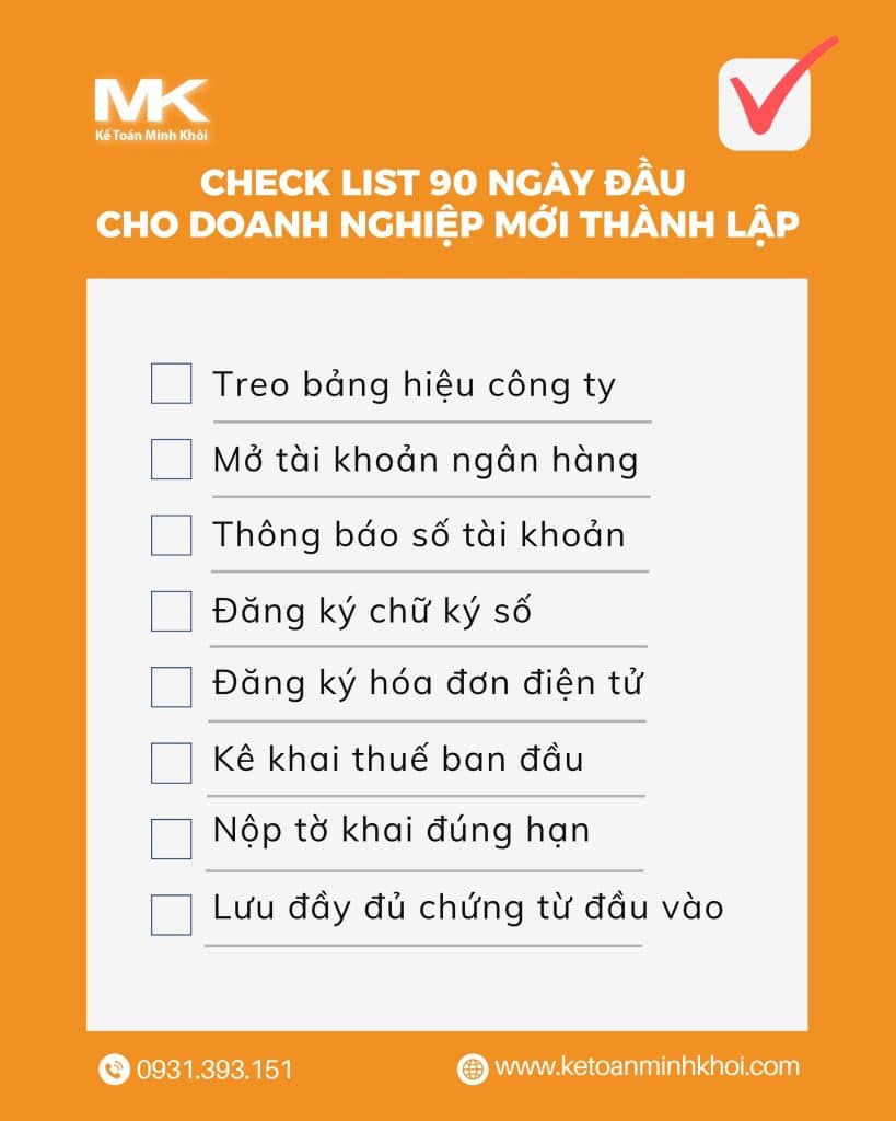 CHECK LIST CHO DOANH NGHIỆP MỚI THÀNH LẬP